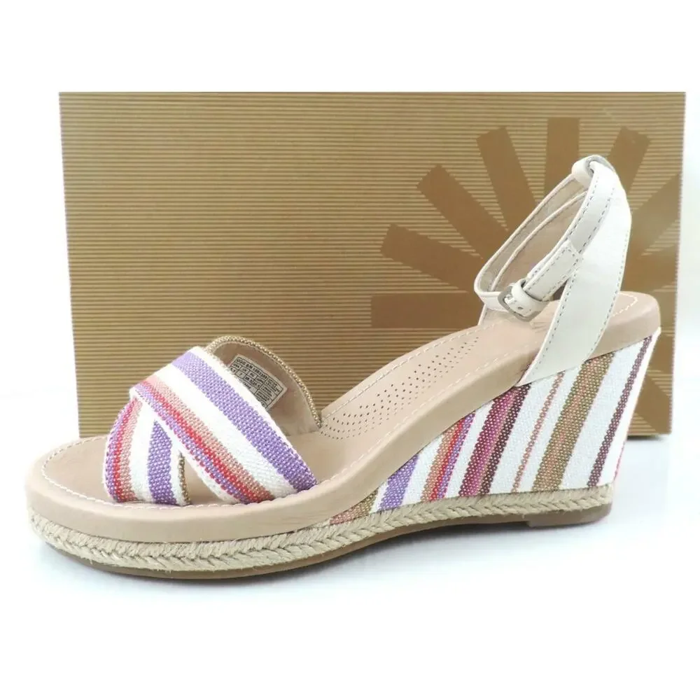 Women's Shoes UGG Australia Nyssa Espadrille Wedge Sandals Stripe Cream Size 8.5 - Picture 4 of 10
